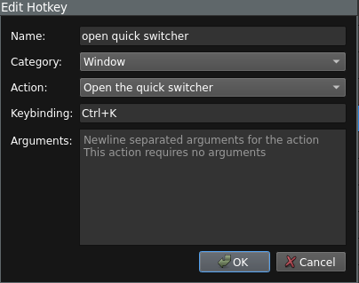 Open quick switcher hotkey being edited